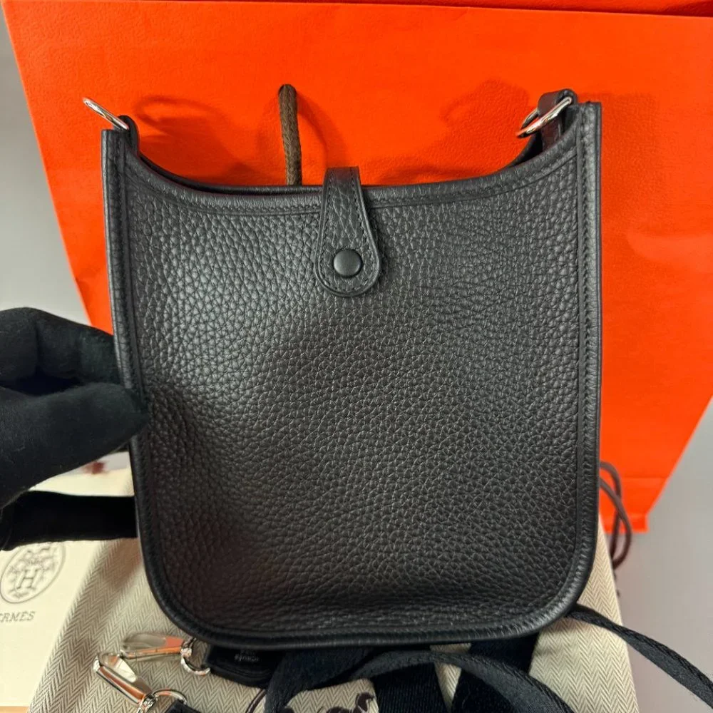 NWT Authentic Hermes Mini Black Leather Evelyn Crossbody Bag - Picture 6 of 12